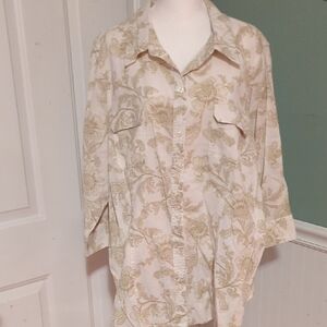 Croft & Barrow Cream Floral Button Down Shirt 2X Plus Size